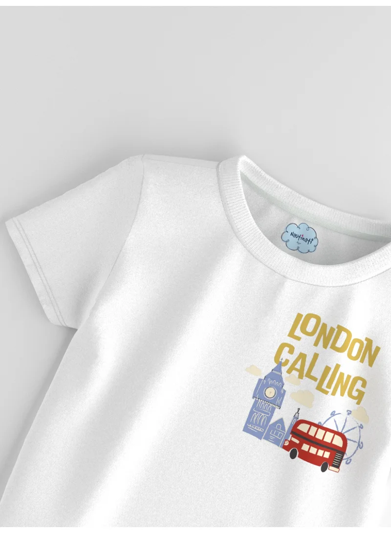 Nautinati White Nautinati Boys Cotton Graphic Print T-shirt and Striped Shorts Set for Men | Best Price UAE